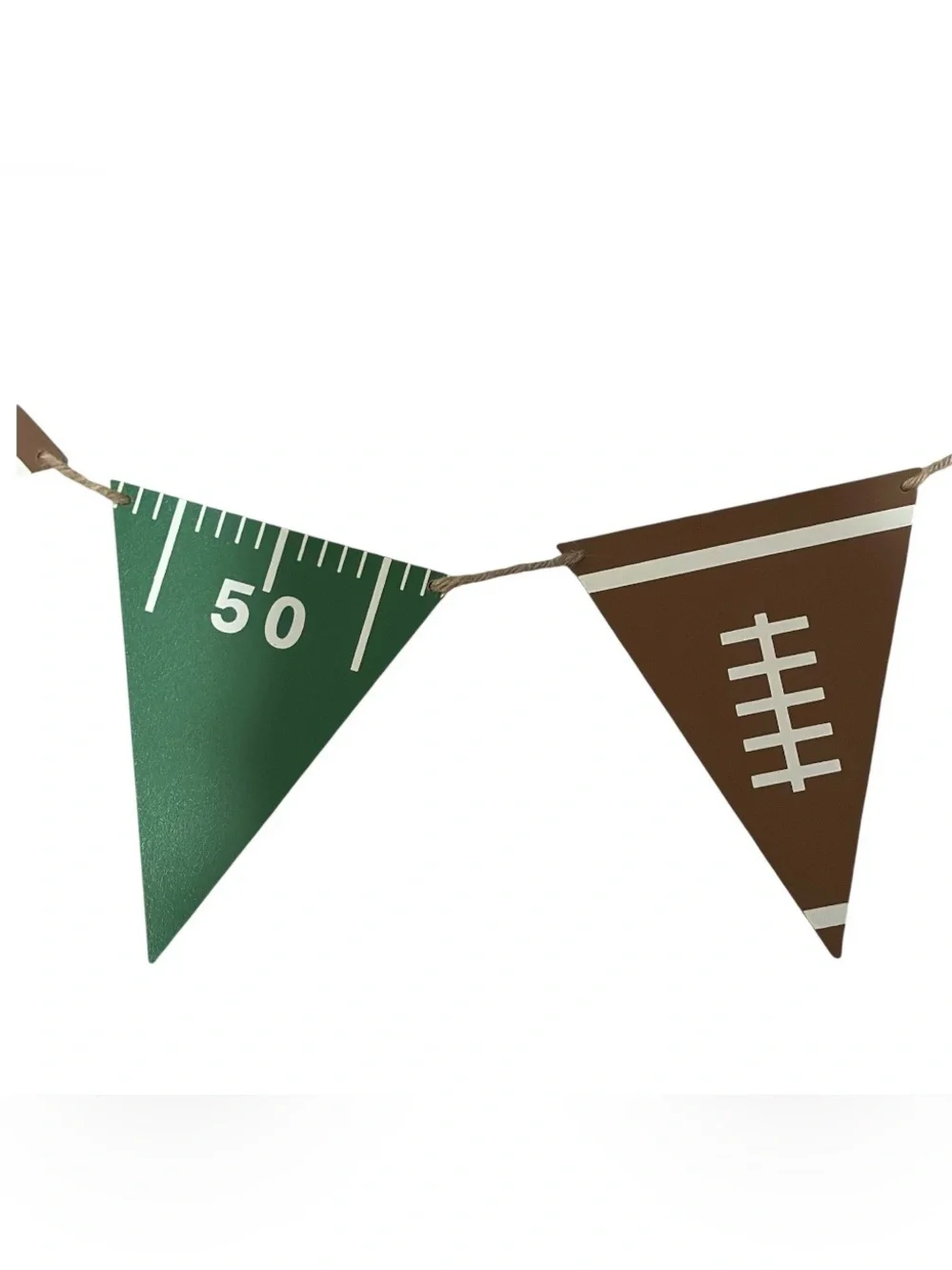 Wooden Football-Themed Green and Brown Pennant Banner